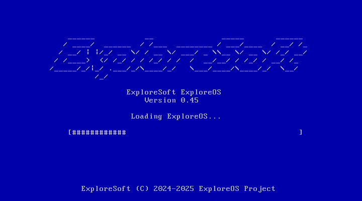 ExploreOS Boot Screen with the logo and loading bar